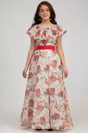 White Printed Silk Maxi Dress