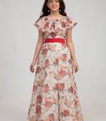 White Printed Silk Maxi Dress