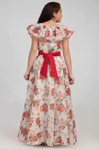 White Printed Silk Maxi Dress