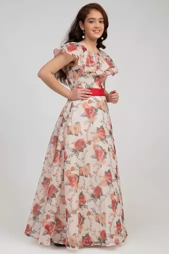 White Printed Silk Maxi Dress