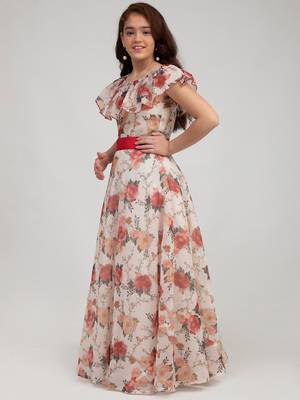 White Printed Silk Maxi Dress 4