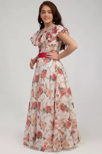White Printed Silk Maxi Dress