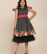 Black Printed Poly Silk Flared Dress