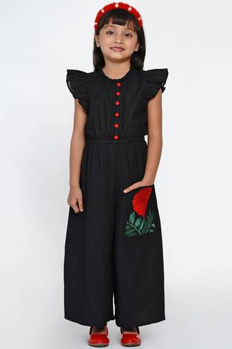 Black Solid Cotton Jumpsuit