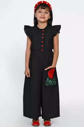 Black Solid Cotton Jumpsuit