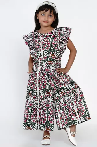 White Printed Cotton Jumpsuit