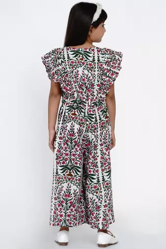White Printed Cotton Jumpsuit