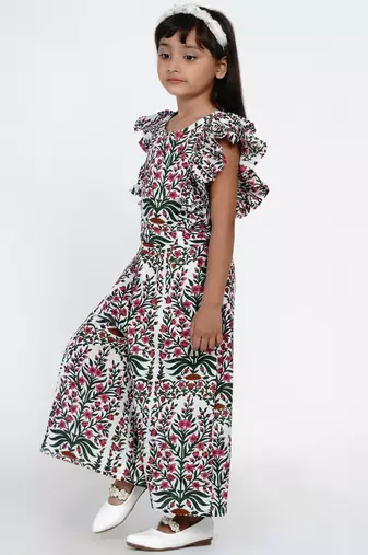 White Printed Cotton Jumpsuit