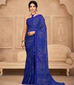 Roop Kashish Blue Color Bandhani Print Chiffon Printed Saree And Printed Blouse Piece