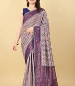 Grey & Blue Zari Woven Faux Faux Kanjivaram Silk Saree With Blouse Piece