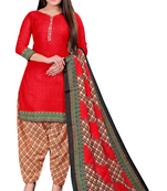 Red printed cotton salwar