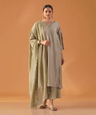Pista green embroidered kurta set 1