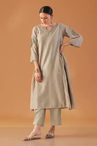 Pista green embroidered kurta set