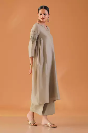 Pista green embroidered kurta set
