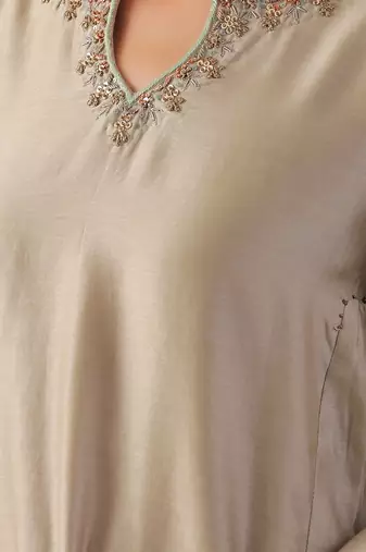 Pista green embroidered kurta set