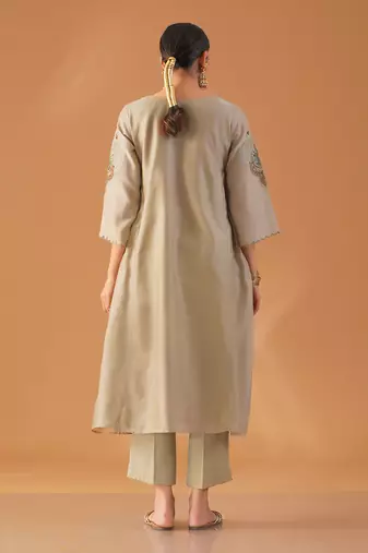 Pista green embroidered kurta set
