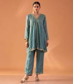 Powder blue embroidered tunic with pants