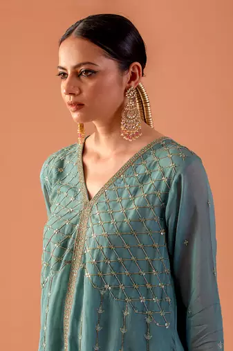 Powder blue embroidered tunic with pants