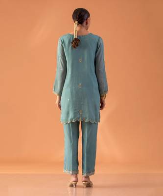 Powder blue embroidered tunic with pants 5