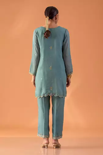 Powder blue embroidered tunic with pants