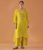 Yellow organza kaftan kurta set