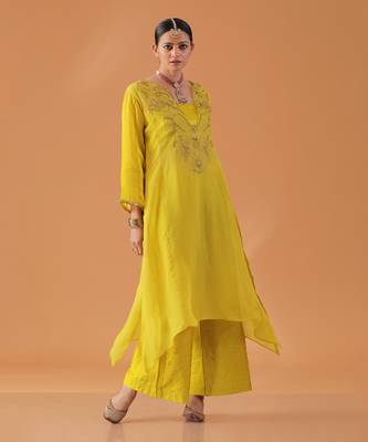 Yellow organza kaftan kurta set 2