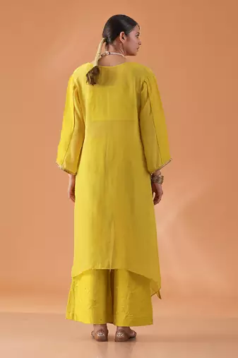 Yellow organza kaftan kurta set