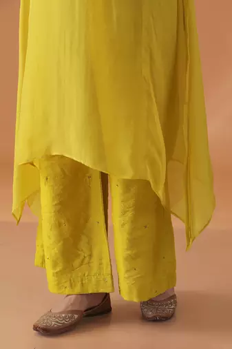 Yellow organza kaftan kurta set