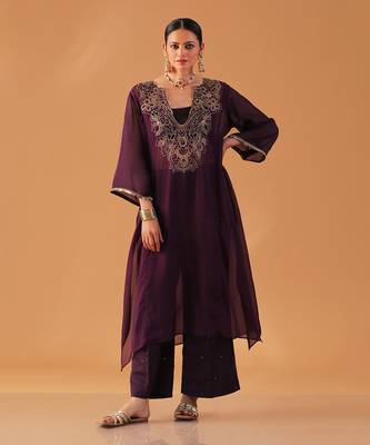 Purple organza kaftan kurta set 1
