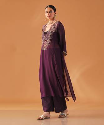 Purple organza kaftan kurta set 2