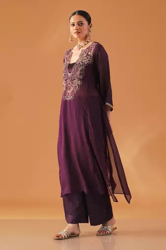 Purple organza kaftan kurta set
