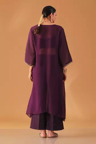 Purple organza kaftan kurta set