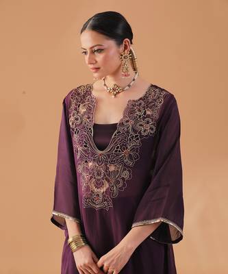 Purple organza kaftan kurta set 4
