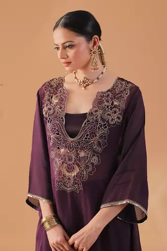 Purple organza kaftan kurta set