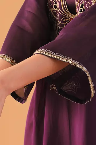 Purple organza kaftan kurta set