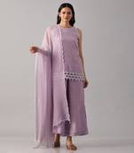 Lilac hand embroidered kurta set