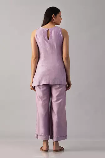 Lilac hand embroidered kurta set