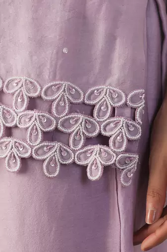 Lilac hand embroidered kurta set
