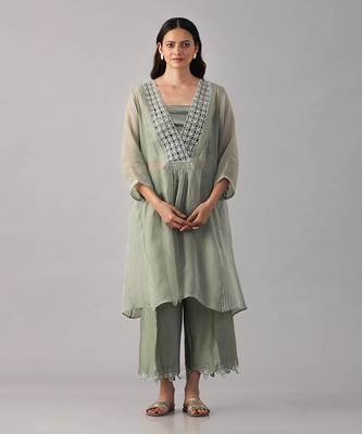 Green  organza  tunic set 1