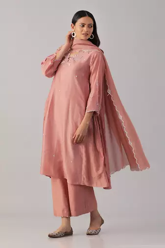 Pink hand embroidered  kurta set