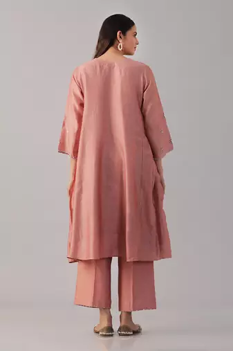 Pink hand embroidered  kurta set