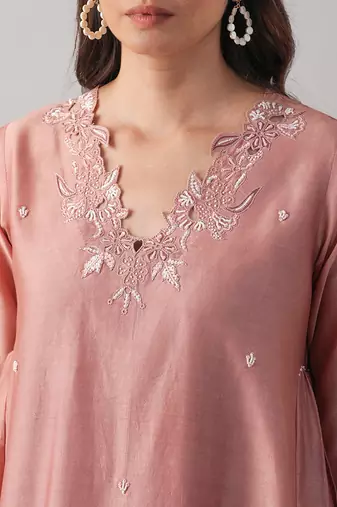 Pink hand embroidered  kurta set