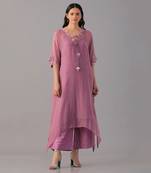 Onion pink hand embroidered  kurta set