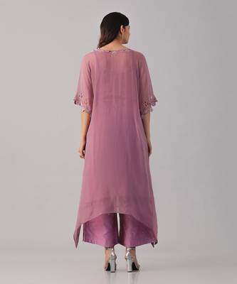 Onion pink hand embroidered  kurta set 3