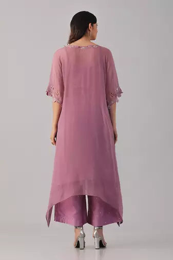 Onion pink hand embroidered  kurta set