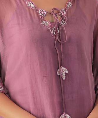Onion pink hand embroidered  kurta set 4