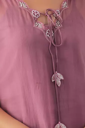Onion pink hand embroidered  kurta set