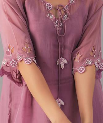 Onion pink hand embroidered  kurta set 5