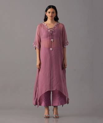 Onion pink hand embroidered  kurta with bustier and palazzo 1