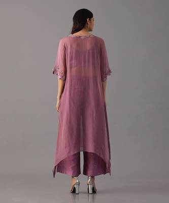 Onion pink hand embroidered  kurta with bustier and palazzo 4
